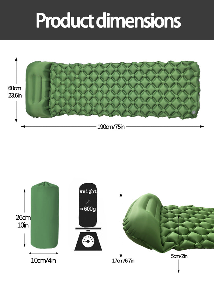 2pc Ultralight Inflatable Camping Sleeping Mat with Integrated Pillow - Waterproof 40D Nylon TPU(Camouflage) V888-ELOSUNG35941