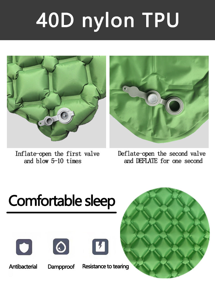 2pc Ultralight Inflatable Camping Sleeping Mat with Integrated Pillow - Waterproof 40D Nylon TPU(Camouflage) V888-ELOSUNG35941