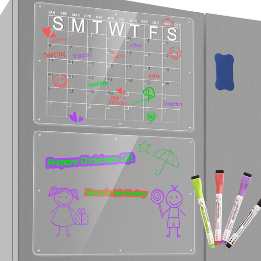 Magnetic Acrylic Fridge Calendar & Memo Board Set - Dry Erase Planner with Markers & Eraser(40*30cm 3mm) V888-ELOSUNG35944