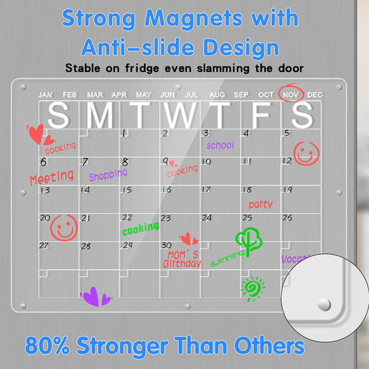Magnetic Acrylic Fridge Calendar & Memo Board Set - Dry Erase Planner with Markers & Eraser(40*30cm 3mm) V888-ELOSUNG35944