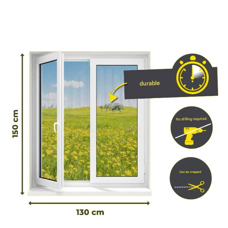 3pc DIY Magnetic Window Screen Kit - Fine Mesh Insect Net, No Drilling Required, Cut to Size(black 150cm x V888-ELOSUNG35945