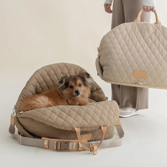 Luxury Quilted 2-in-1 Pet Travel Carrier & Car Booster Seat for Small Dogs(beige) V888-ELOSUNG35946