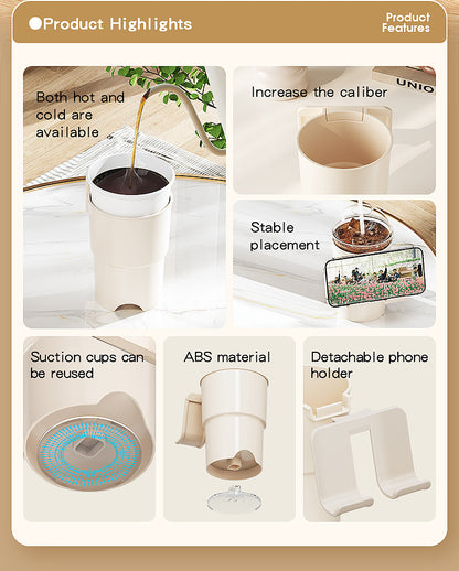 Multi-Purpose Anti-Spill Cup Holder with Suction Base & Detachable Phone Stand(black) V888-ELOSUNG35959