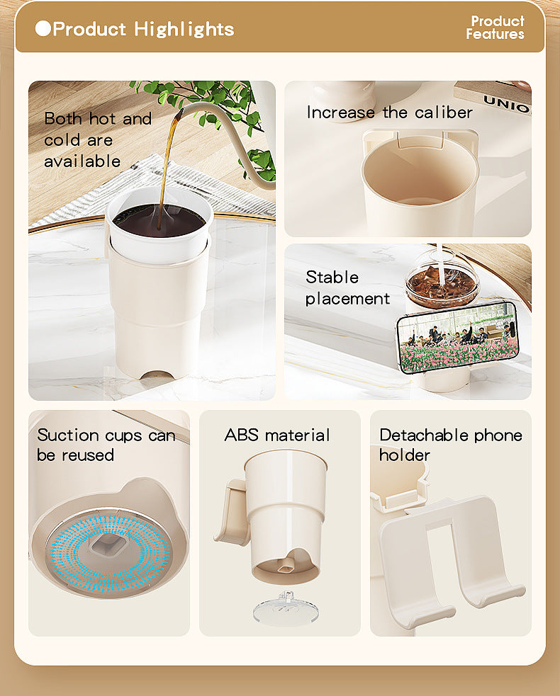 Multi-Purpose Anti-Spill Cup Holder with Suction Base & Detachable Phone Stand(white) V888-ELOSUNG35962