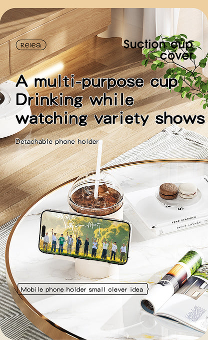 Multi-Purpose Anti-Spill Cup Holder with Suction Base & Detachable Phone Stand(pink) V888-ELOSUNG35963