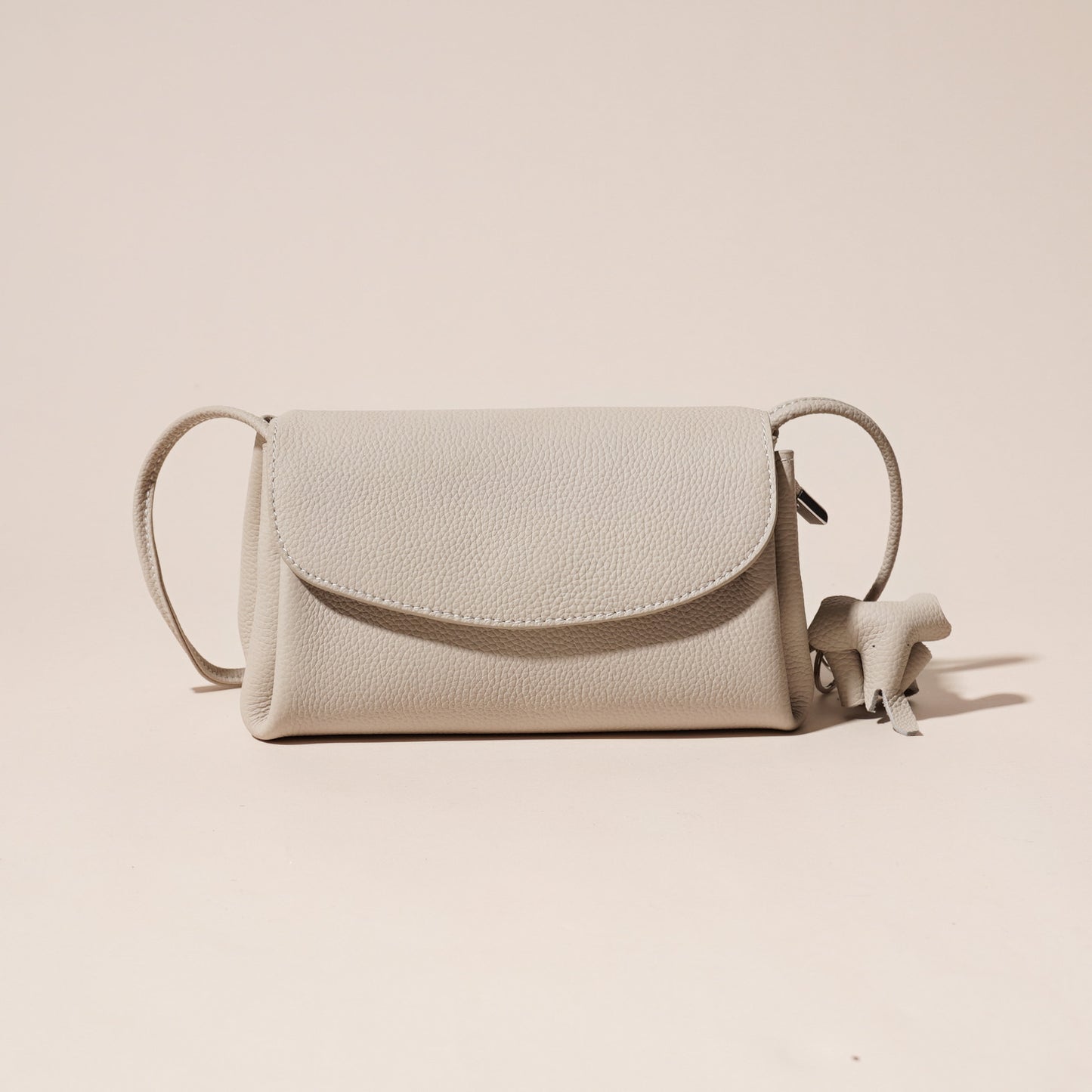 Genuine Leather Flap Crossbody Bag with Elephant Charm - Compact & Stylish Shoulder Purse(White) V888-ELOSUNG35964