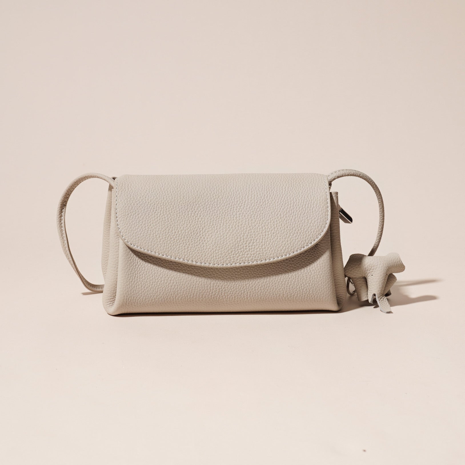 Genuine Leather Flap Crossbody Bag with Elephant Charm - Compact & Stylish Shoulder Purse(White) V888-ELOSUNG35964