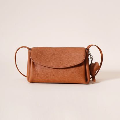 Genuine Leather Flap Crossbody Bag with Elephant Charm - Compact & Stylish Shoulder Purse(Golden brown) V888-ELOSUNG35965