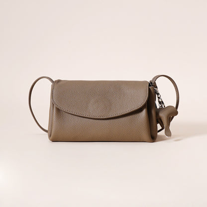 Genuine Leather Flap Crossbody Bag with Elephant Charm - Compact & Stylish Shoulder Purse(Dark gray) V888-ELOSUNG35966