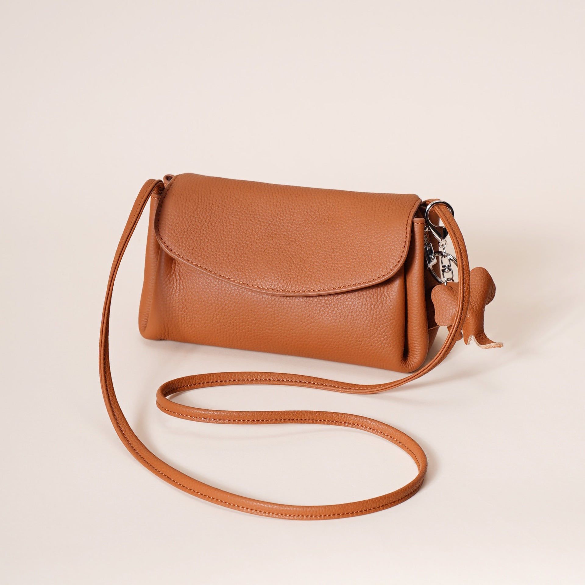 Genuine Leather Flap Crossbody Bag with Elephant Charm - Compact & Stylish Shoulder Purse(Dark gray) V888-ELOSUNG35966