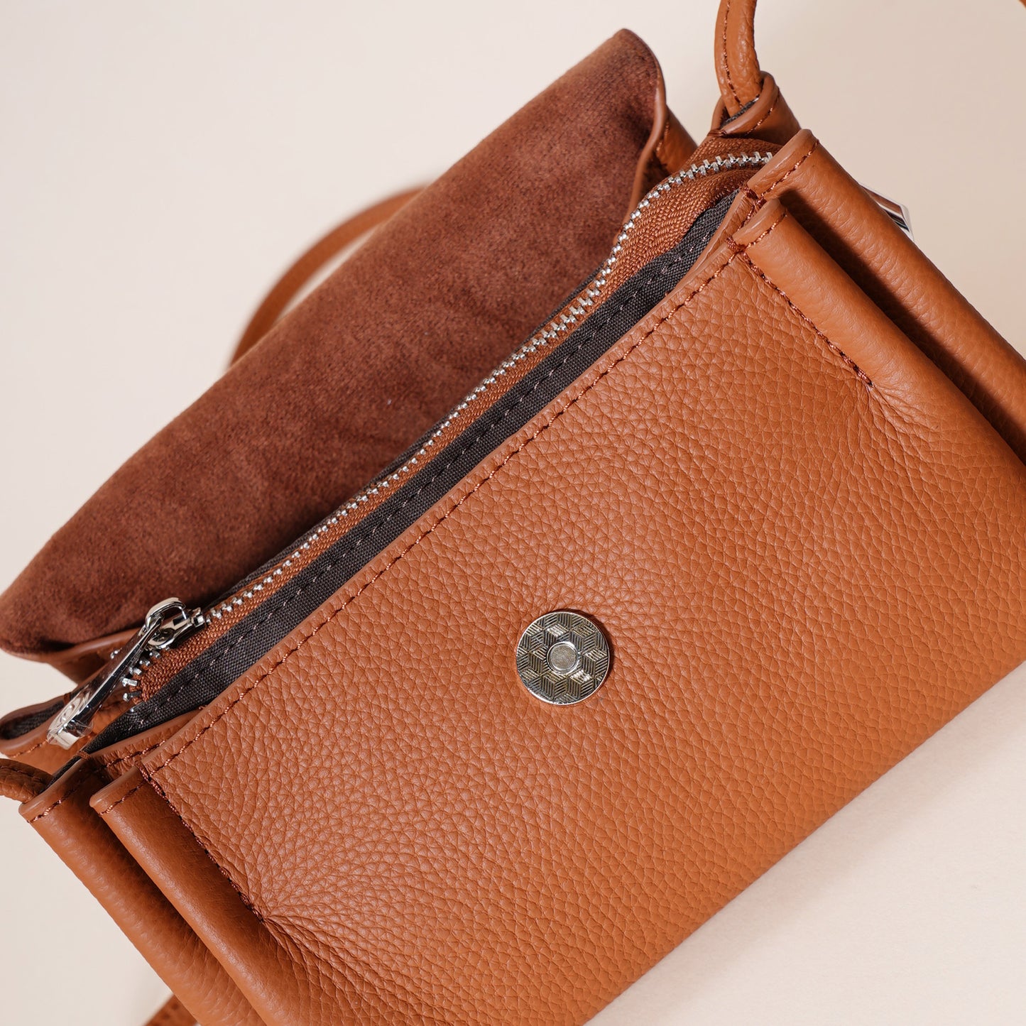 Genuine Leather Flap Crossbody Bag with Elephant Charm - Compact & Stylish Shoulder Purse(Dark gray) V888-ELOSUNG35966