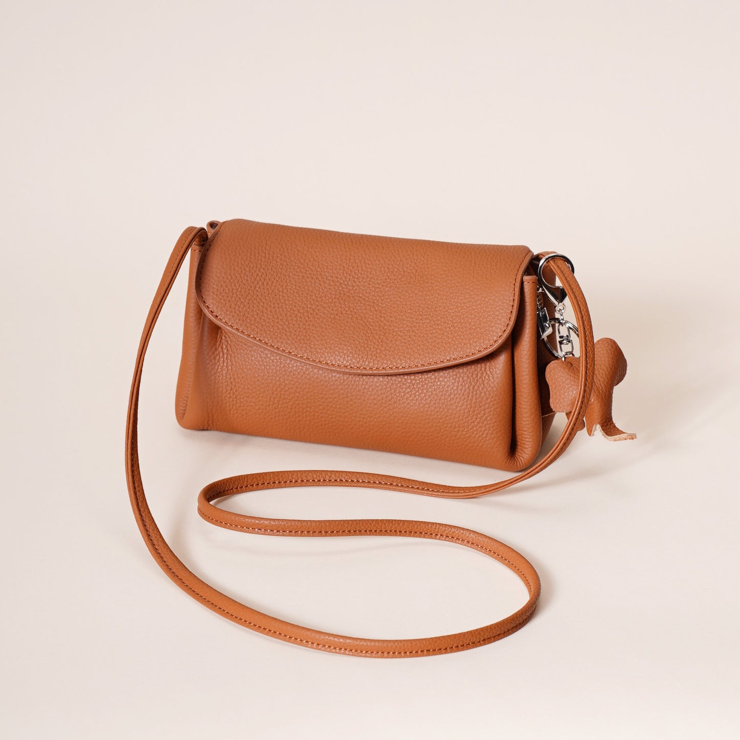 Genuine Leather Flap Crossbody Bag with Elephant Charm - Compact & Stylish Shoulder Purse(Black) V888-ELOSUNG35967