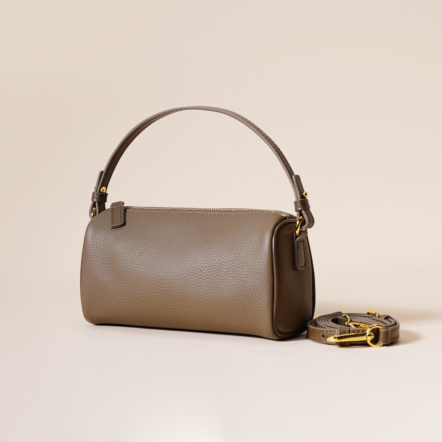 Genuine Leather Boston Bag - Mini Barrel Crossbody & Top Handle Purse(grey) V888-ELOSUNG35968