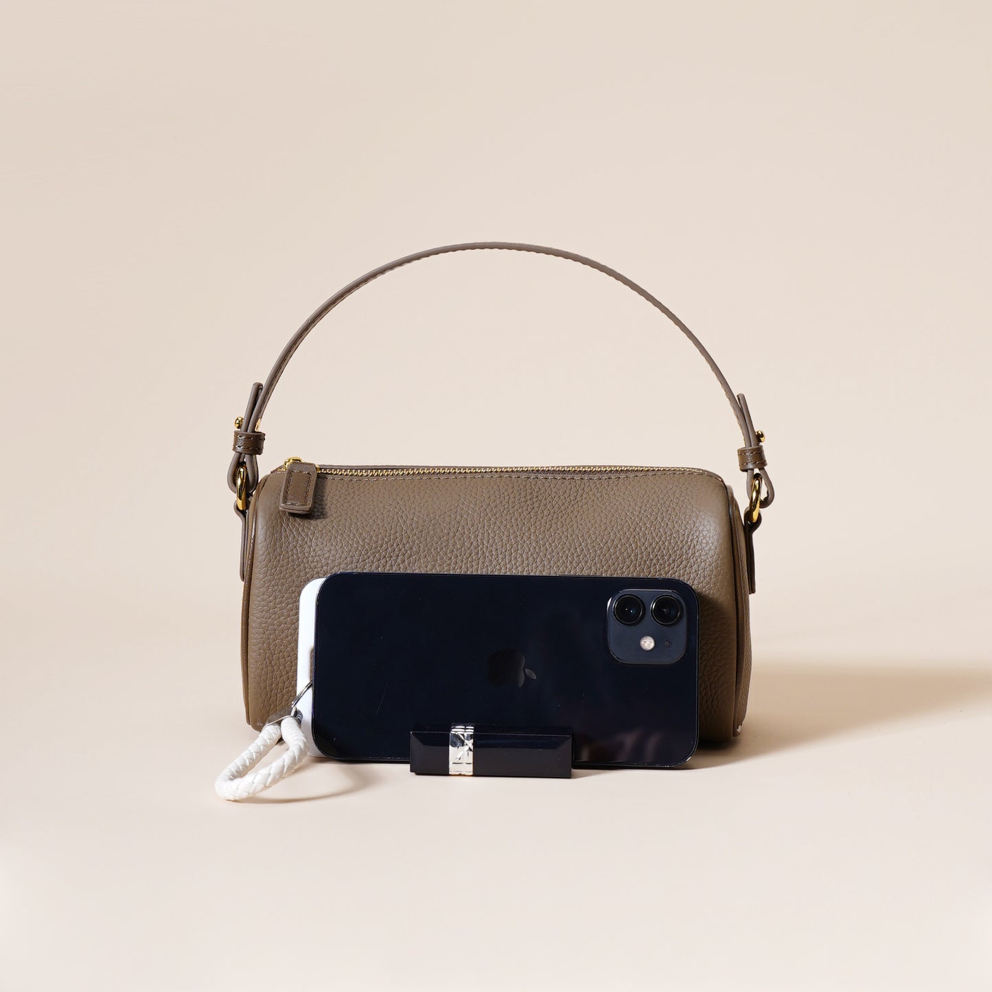 Genuine Leather Boston Bag - Mini Barrel Crossbody & Top Handle Purse(grey) V888-ELOSUNG35968