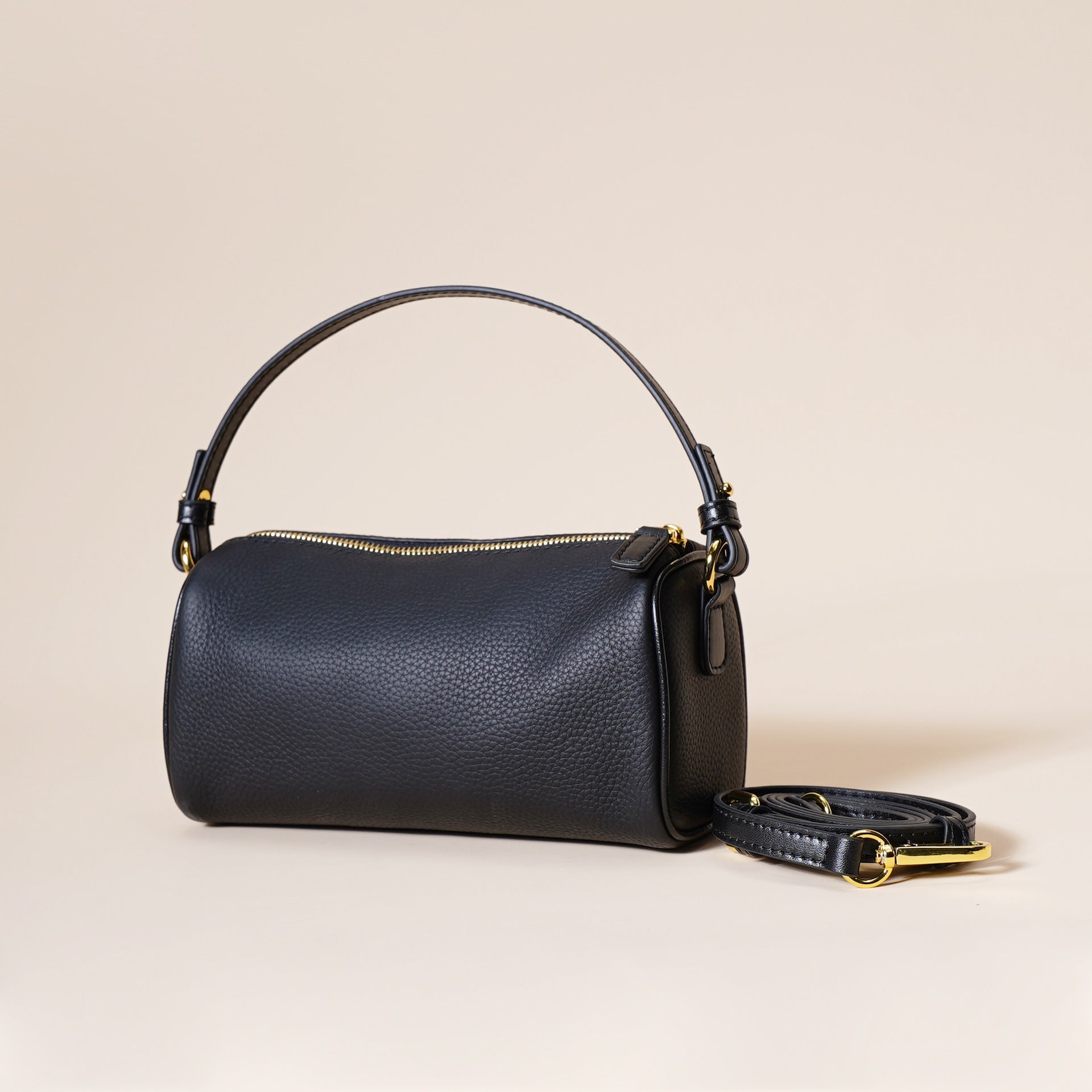Genuine Leather Boston Bag - Mini Barrel Crossbody & Top Handle Purse(black) V888-ELOSUNG35969