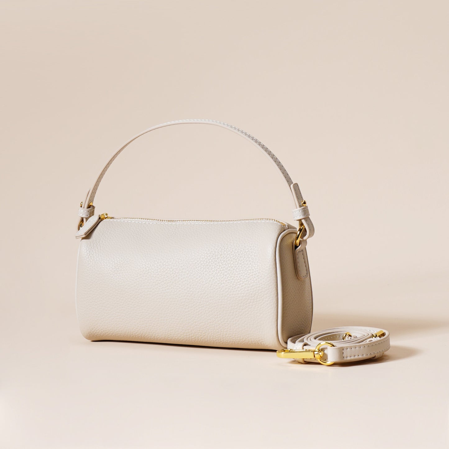 Genuine Leather Boston Bag - Mini Barrel Crossbody & Top Handle Purse(white) V888-ELOSUNG35970