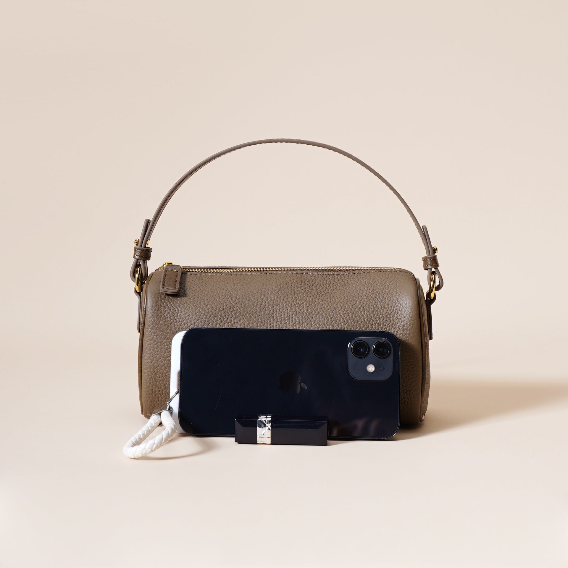 Genuine Leather Boston Bag - Mini Barrel Crossbody & Top Handle Purse(white) V888-ELOSUNG35970