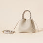 Genuine Leather Mini Bucket Bag with Braided Handle - Chic Drawstring Crossbody Purse(white) V888-ELOSUNG35982