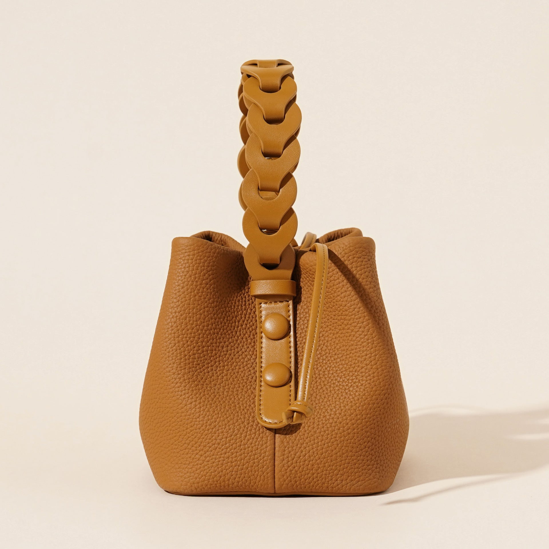 Genuine Leather Mini Bucket Bag with Braided Handle - Chic Drawstring Crossbody Purse(white) V888-ELOSUNG35982