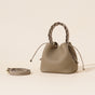 Genuine Leather Mini Bucket Bag with Braided Handle - Chic Drawstring Crossbody Purse(Gray) V888-ELOSUNG35984
