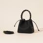 Genuine Leather Mini Bucket Bag with Braided Handle - Chic Drawstring Crossbody Purse(Black) V888-ELOSUNG35985