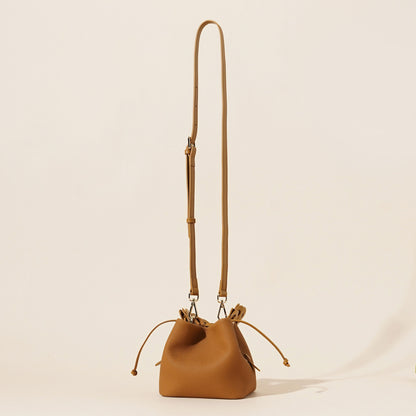 Genuine Leather Mini Bucket Bag with Braided Handle - Chic Drawstring Crossbody Purse(Black) V888-ELOSUNG35985