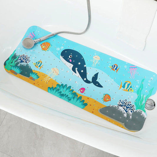 Non-Slip PVC Bath & Shower Mat with Suction Cups and Drainage Holes - Cartoon Ocean Theme(Black Whale) V888-ELOSUNG35986