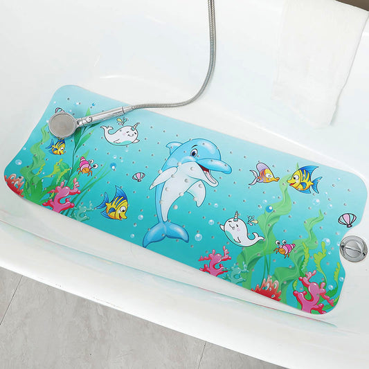 Non-Slip PVC Bath & Shower Mat with Suction Cups and Drainage Holes - Cartoon Ocean Theme(Dolphin) V888-ELOSUNG35987
