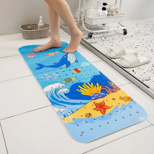 Non-Slip PVC Bath & Shower Mat with Suction Cups and Drainage Holes - Cartoon Ocean Theme(Blue Whale) V888-ELOSUNG35989