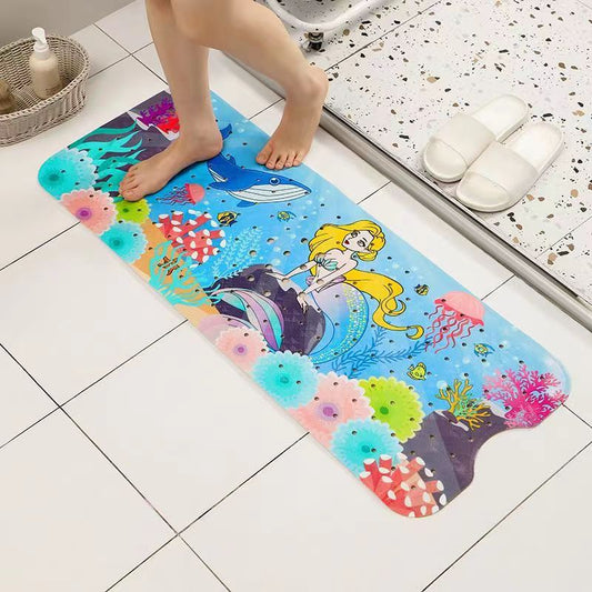 Non-Slip PVC Bath & Shower Mat with Suction Cups and Drainage Holes - Cartoon Ocean Theme(Blonde Mermaid) V888-ELOSUNG35991