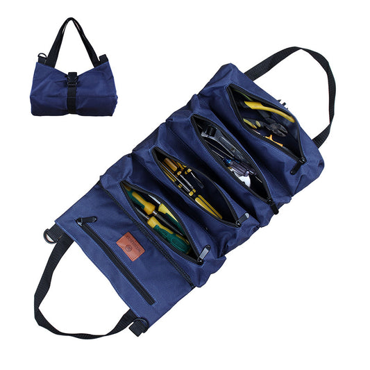 Heavy-Duty Canvas Tool Roll Up Bag & Organizer Tote - Multi-Pocket Wrench & Tool Pouch(Blue) V888-ELOSUNG35992