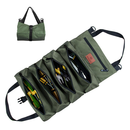 Heavy-Duty Canvas Tool Roll Up Bag & Organizer Tote - Multi-Pocket Wrench & Tool Pouch(Green) V888-ELOSUNG35993