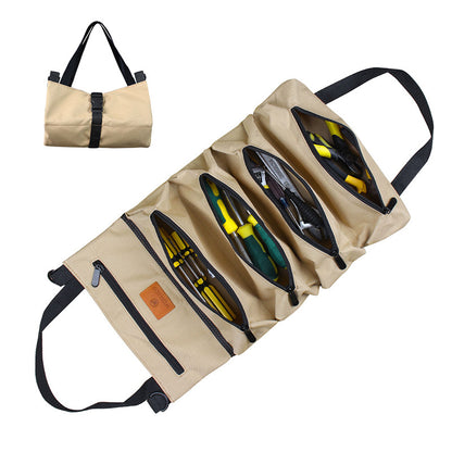 Heavy-Duty Canvas Tool Roll Up Bag & Organizer Tote - Multi-Pocket Wrench & Tool Pouch(Khaki) V888-ELOSUNG35994