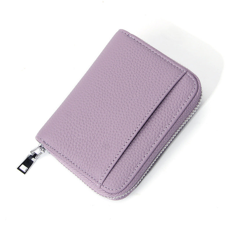 Genuine Leather RFID Blocking Accordion Card Holder & Coin Purse - Large Capacity Zip Wallet(purple) V888-ELOSUNG35996