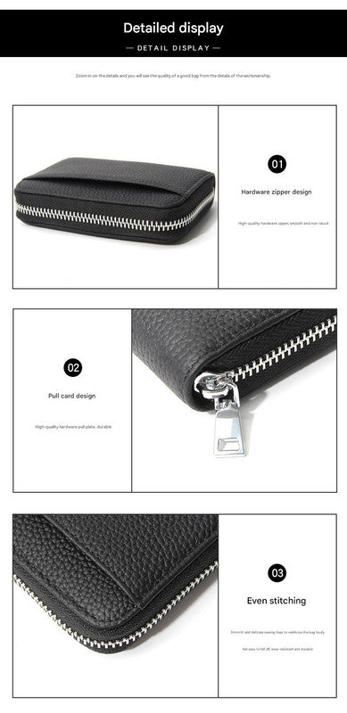 Genuine Leather RFID Blocking Accordion Card Holder & Coin Purse - Large Capacity Zip Wallet(purple) V888-ELOSUNG35996