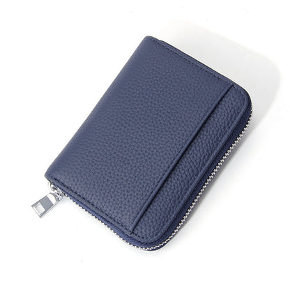 Genuine Leather RFID Blocking Accordion Card Holder & Coin Purse - Large Capacity Zip Wallet(blue) V888-ELOSUNG35997