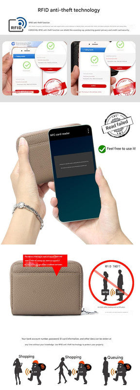 Genuine Leather RFID Blocking Accordion Card Holder & Coin Purse - Large Capacity Zip Wallet(blue) V888-ELOSUNG35997