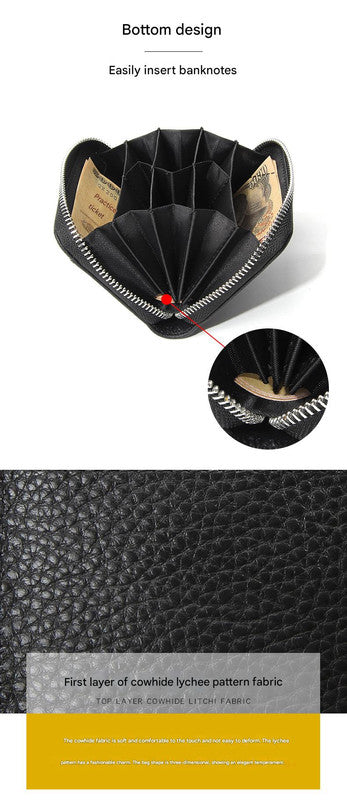 Genuine Leather RFID Blocking Accordion Card Holder & Coin Purse - Large Capacity Zip Wallet(blue) V888-ELOSUNG35997