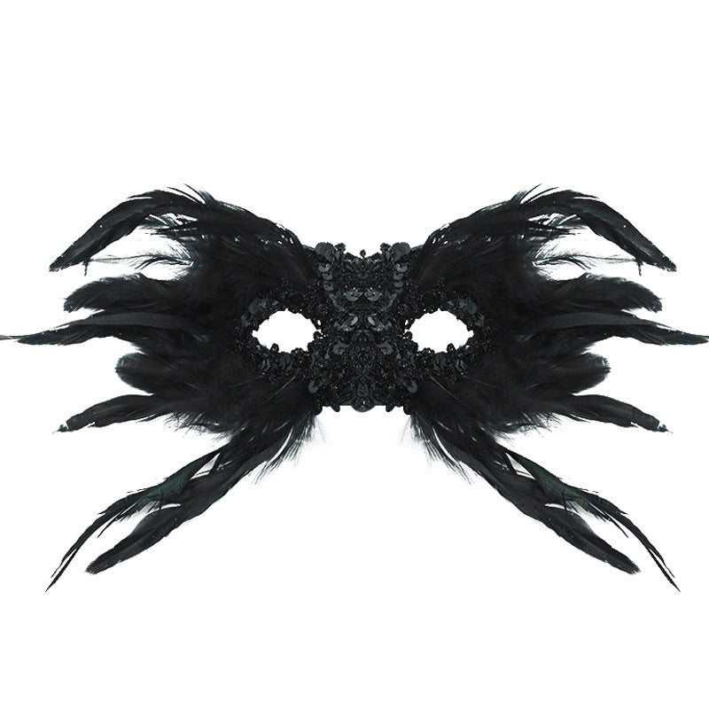 Black Mysterious Gothic Feather Masquerade Mask - Black Angel Wing Venetian Party Costume V888-ELOSUNG36000