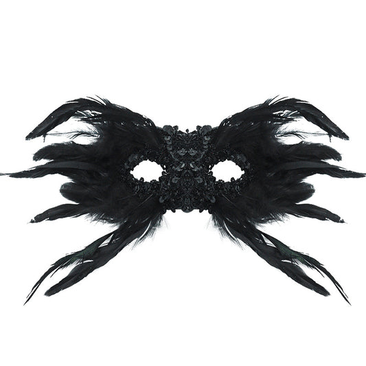 Black Mysterious Gothic Feather Masquerade Mask - Black Angel Wing Venetian Party Costume V888-ELOSUNG36000