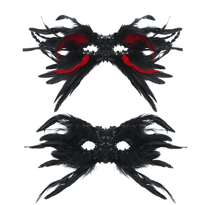 Black Mysterious Gothic Feather Masquerade Mask - Black Angel Wing Venetian Party Costume V888-ELOSUNG36000