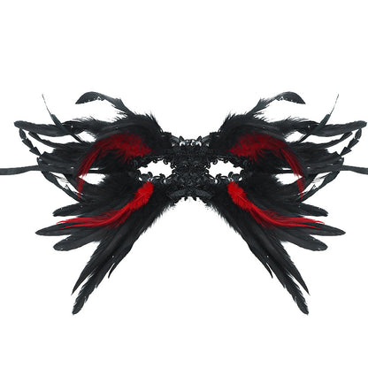 Red and Black Mysterious Gothic Feather Masquerade Mask - Black Angel Wing Venetian Party Costume V888-ELOSUNG36001