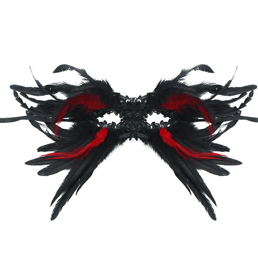 Red and Black Mysterious Gothic Feather Masquerade Mask - Black Angel Wing Venetian Party Costume V888-ELOSUNG36001