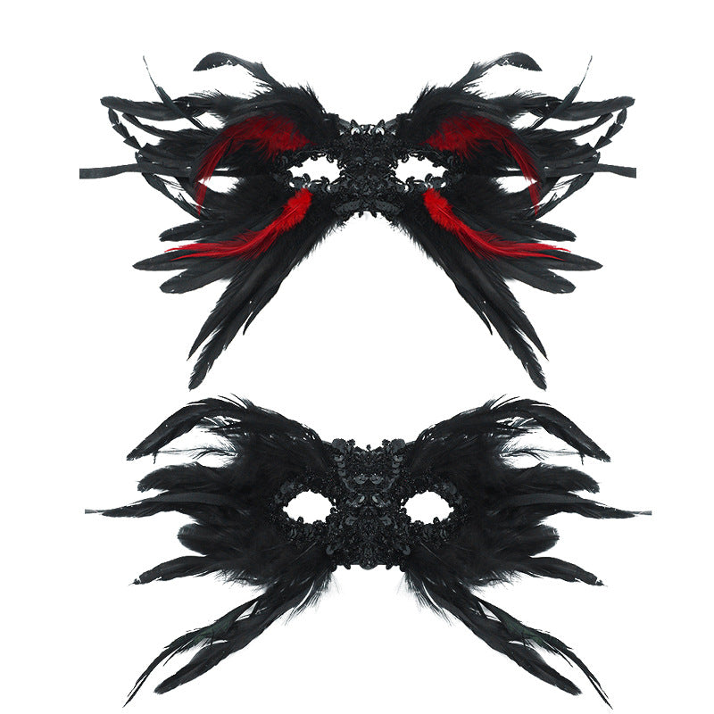 Red and Black Mysterious Gothic Feather Masquerade Mask - Black Angel Wing Venetian Party Costume V888-ELOSUNG36001