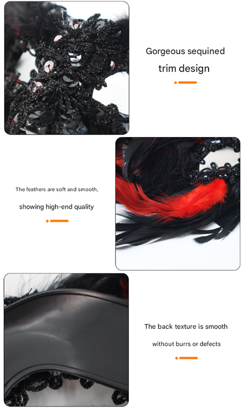 Red and Black Mysterious Gothic Feather Masquerade Mask - Black Angel Wing Venetian Party Costume V888-ELOSUNG36001