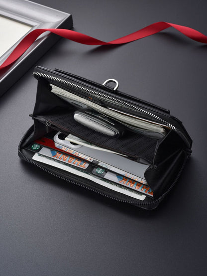 Coffee Classic Long Zipper Wallet Clutch - Large Capacity PU Leather Phone & Card Holder with Wrist Strap V888-ELOSUNG36003