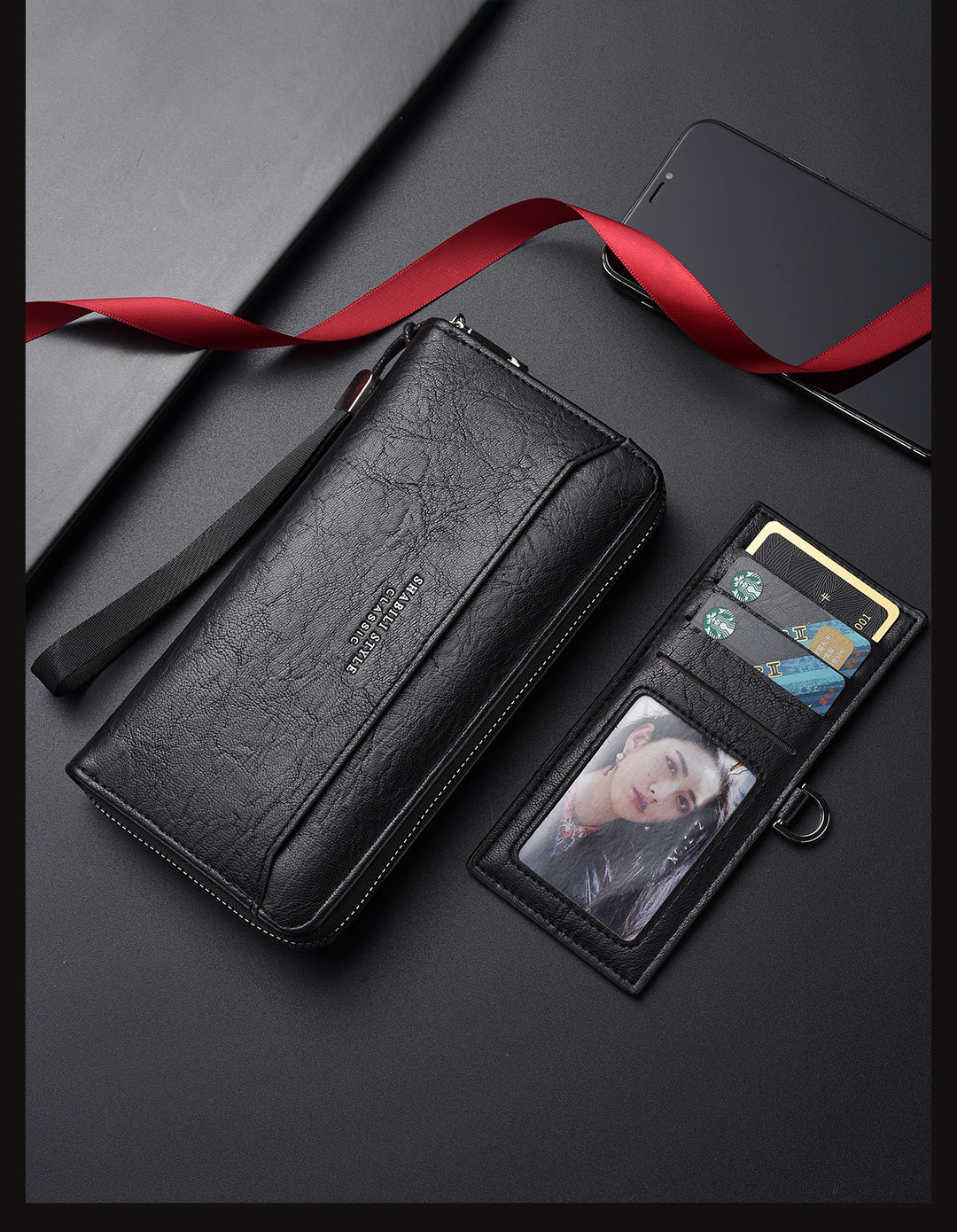 Brown Classic Long Zipper Wallet Clutch - Large Capacity PU Leather Phone & Card Holder with Wrist Strap V888-ELOSUNG36004