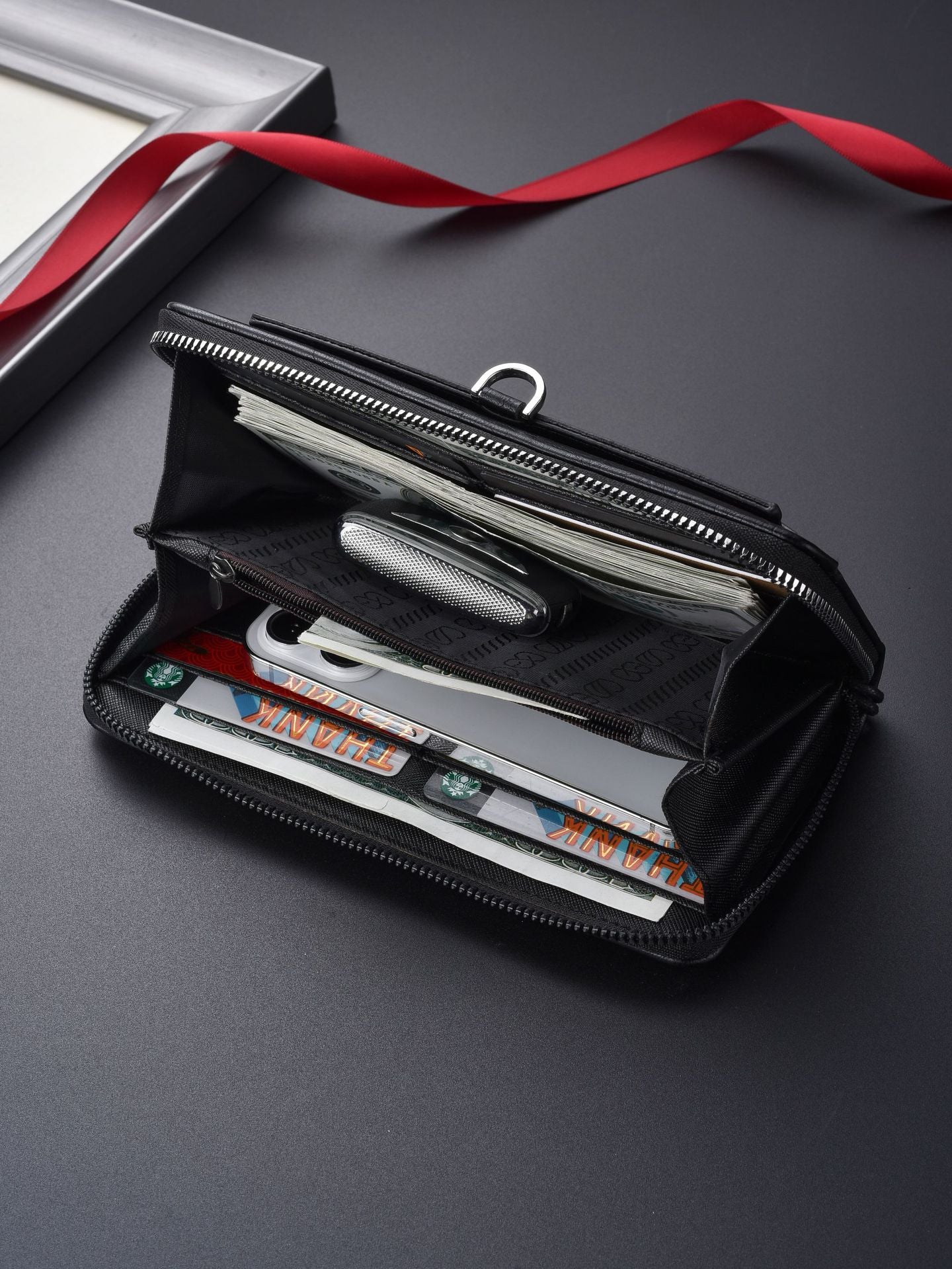 Brown Classic Long Zipper Wallet Clutch - Large Capacity PU Leather Phone & Card Holder with Wrist Strap V888-ELOSUNG36004