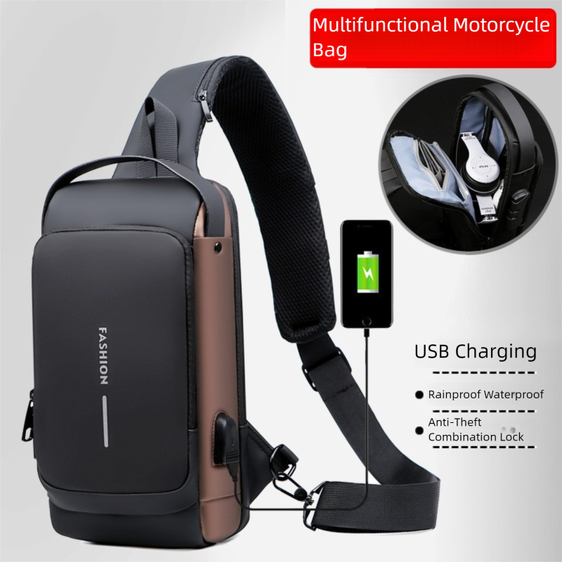 Black Men's Anti-Theft Crossbody Sling Bag with USB Charging Port & Combination Lock V888-ELOSUNG36005