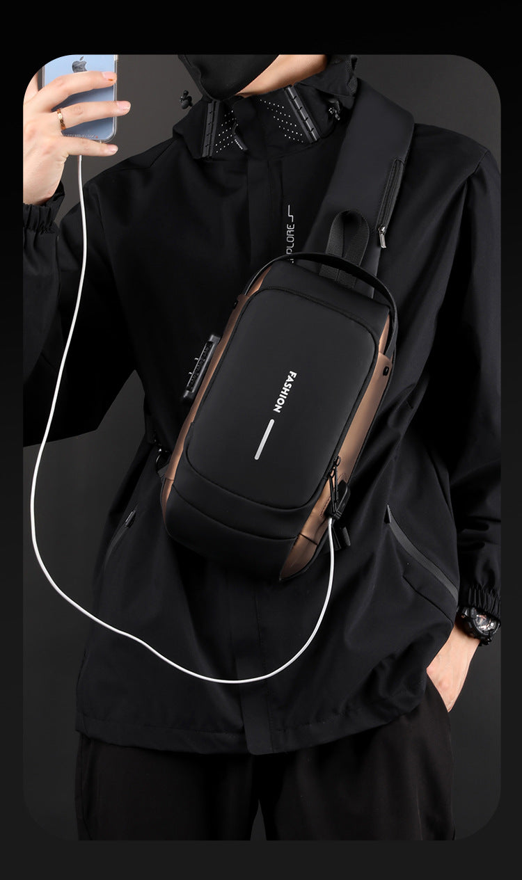Black Men's Anti-Theft Crossbody Sling Bag with USB Charging Port & Combination Lock V888-ELOSUNG36005